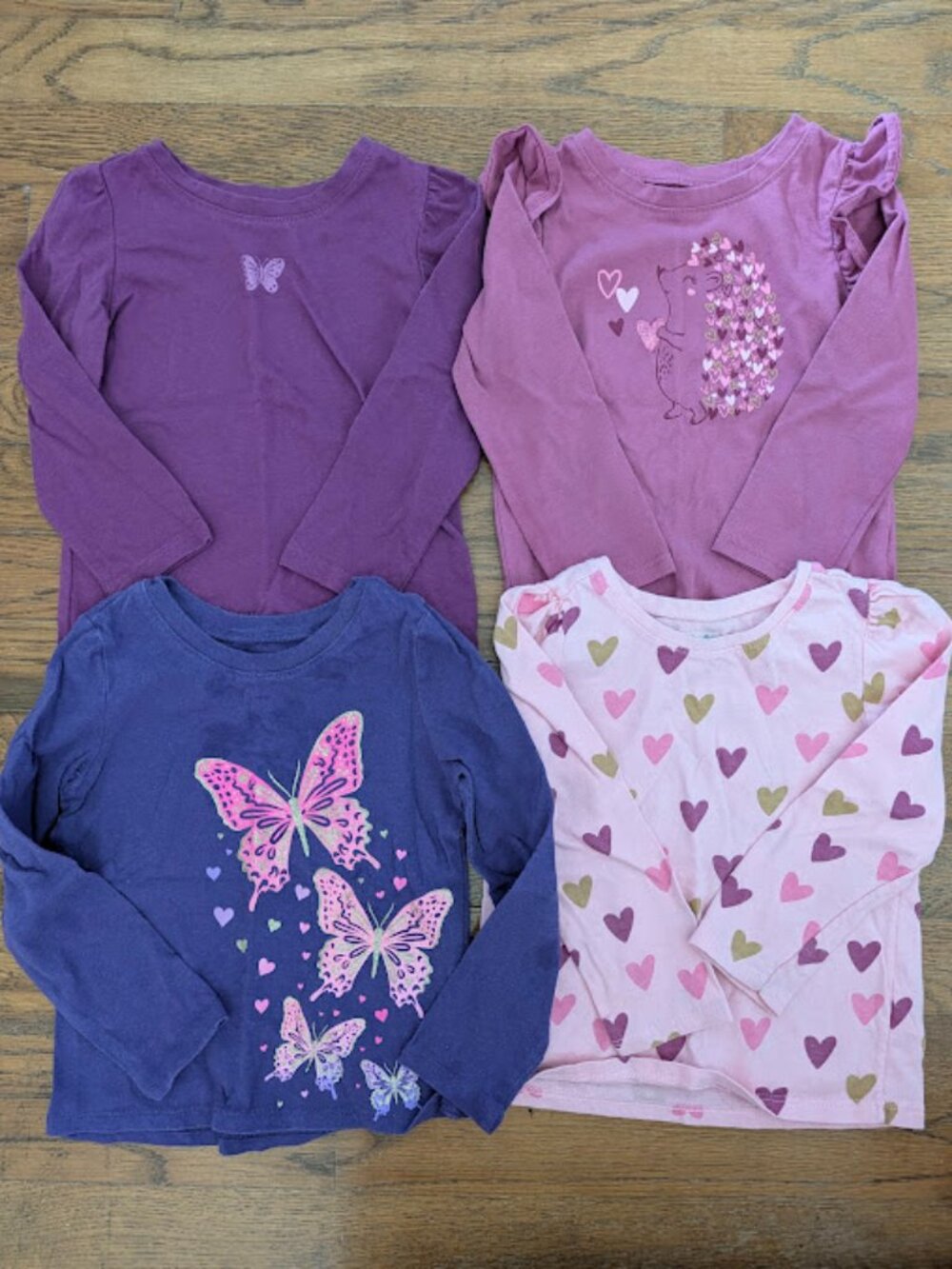 Set of 4 Butterfly & Heart Long Sleeve Shirts for Girls - 2T